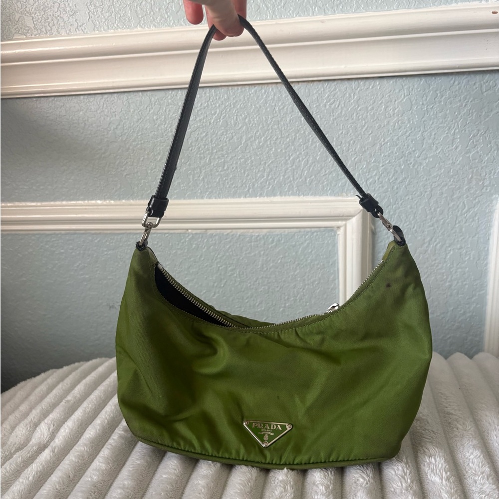Prada Green Nylon Shoulder Bag